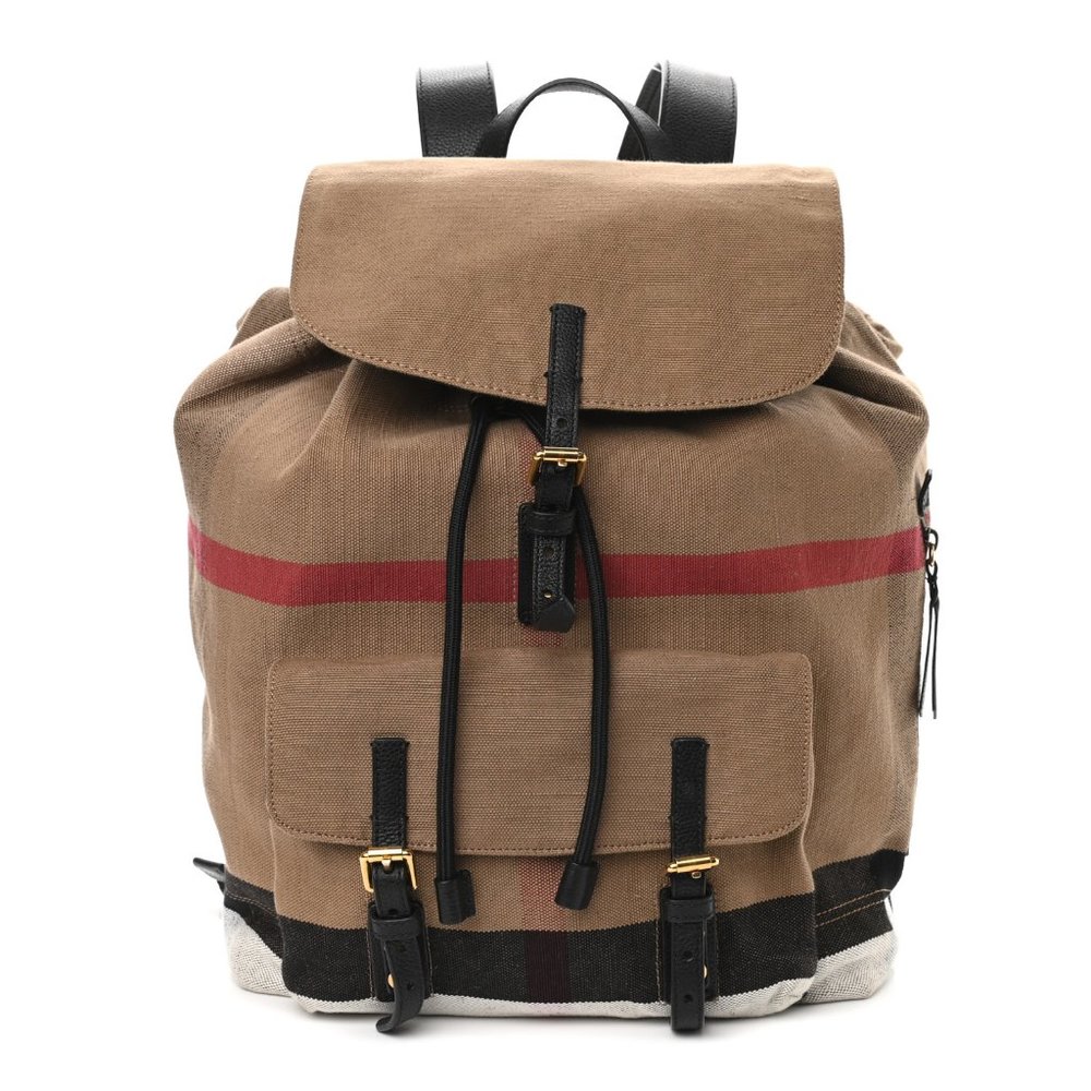 NWT BURBERRY BROOKDALE CANVAS CAMEL CHECK BACKPACK WITH LEATHER TRIM